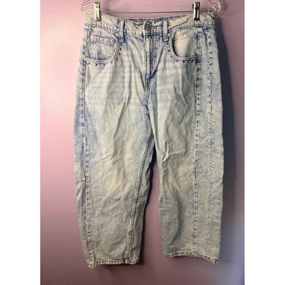 Aeropostale Barrel Jeans Size 8 Light Acid‎ Wash Denim Mid Rise Relaxed Studded